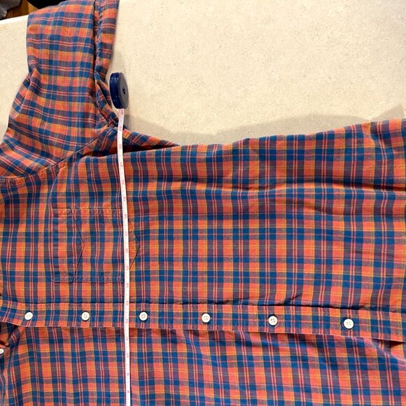 L.L. BEAN Mens Shirt Heavy 100% Cotton Plaid Slightly Fitted Blue Orange Size LG - Picture 9 of 10